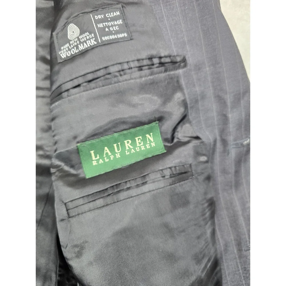 LRL‎ Ralph Lauren Pinstripe Suit Jacket Mens 41R 40 42 Grey 100% Wool Blazer